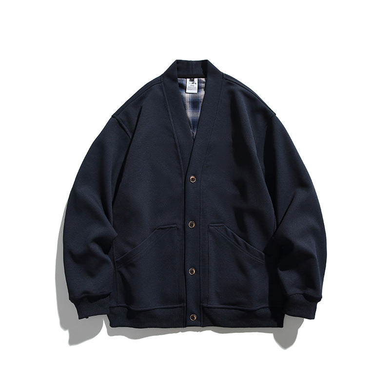 Unisex Boxy-Cardigan Jacket with V-neck, patch pockets and checked lined interior Mune Fashion