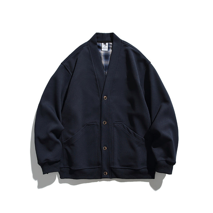 Unisex Boxy-Cardigan Jacket with V-neck, patch pockets and checked lined interior Mune Fashion