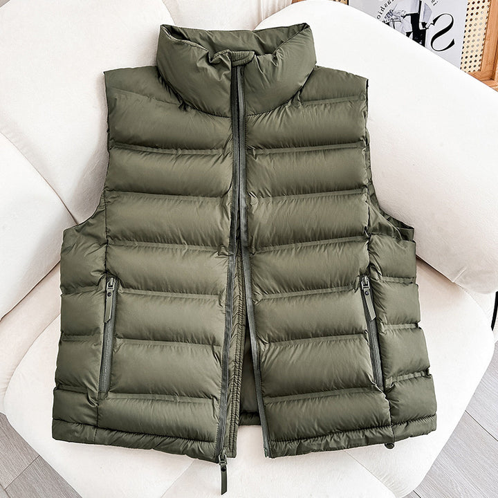 Women's Lightweight Padded Vest with High Collar and Two-Way Zipper Mune Fashion