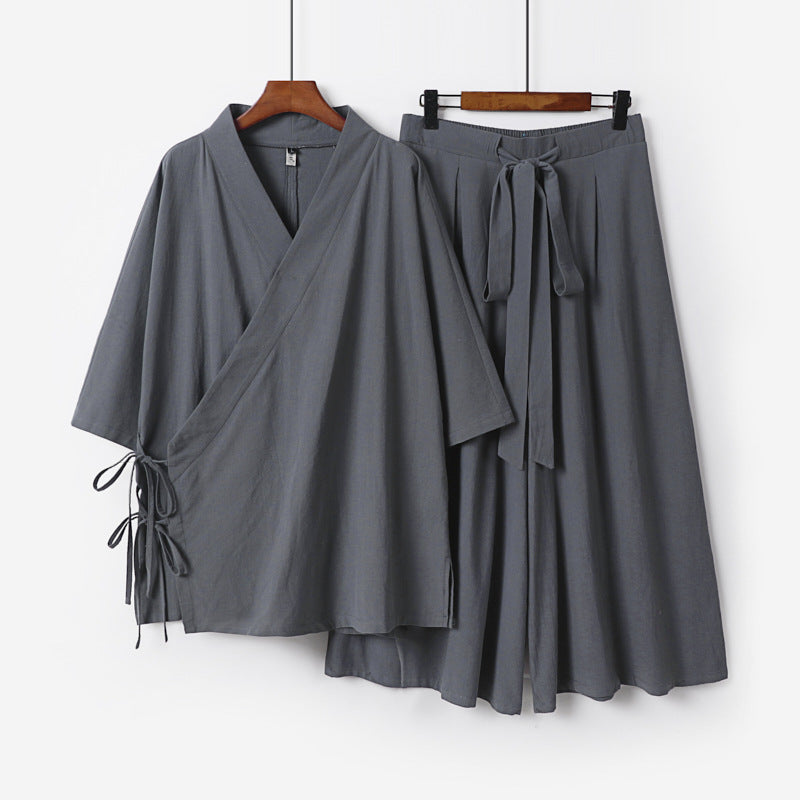 Women's Kimono Loungewear Set made of light viscose with wrap top and wide culotte skirt Mune Fashion