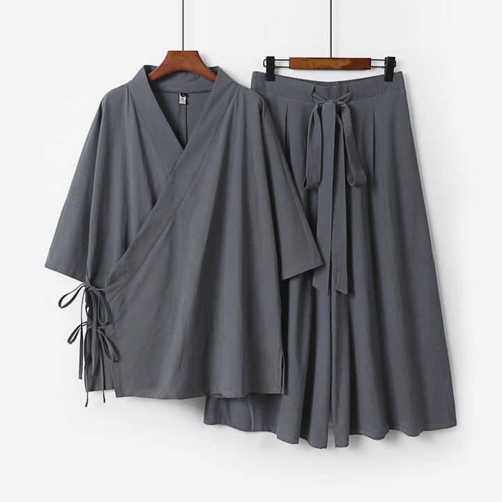 Women's Kimono Loungewear Set made of light viscose with wrap top and wide culotte skirt Mune Fashion