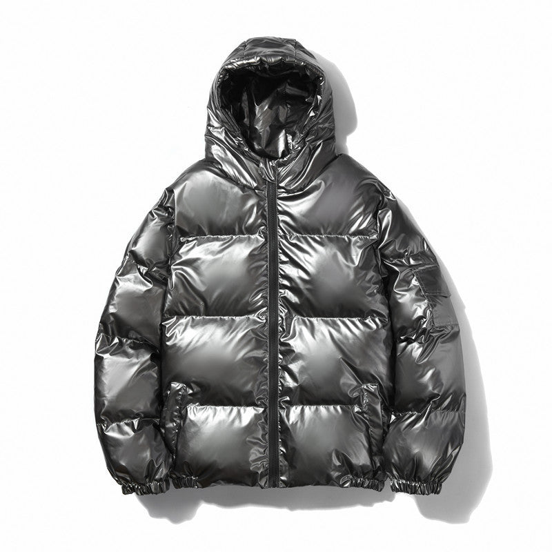 Unisex shiny padded jacket with hood, heat-insulating filling and windproof membrane Mune Fashion