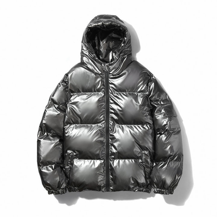 Unisex shiny padded jacket with hood, heat-insulating filling and windproof membrane Mune Fashion