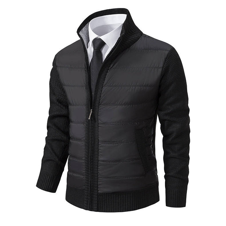 Men's quilted hybrid cardigan with stand-up collar, zipper, and slip pockets Mune Fashion