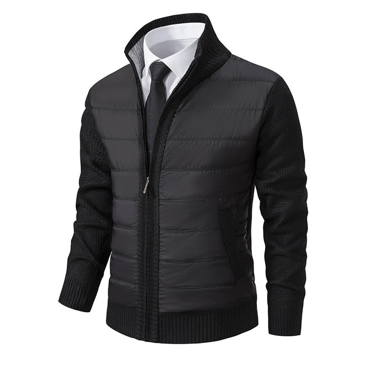 Men's quilted hybrid cardigan with stand-up collar, zipper, and slip pockets Mune Fashion