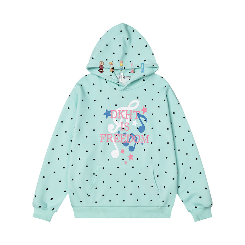 Women's hoodie with polka dot, musical note print and kangaroo pocket Mune Fashion