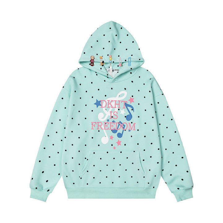Women's hoodie with polka dot, musical note print and kangaroo pocket Mune Fashion