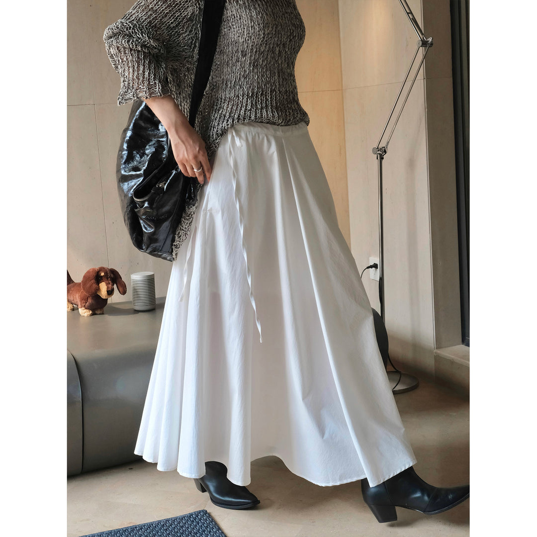 Women's Soft High-Waist Maxi Skirt with Drawstring, Wide Fall and Flowing Ruffle Silhouette Mune Fashion