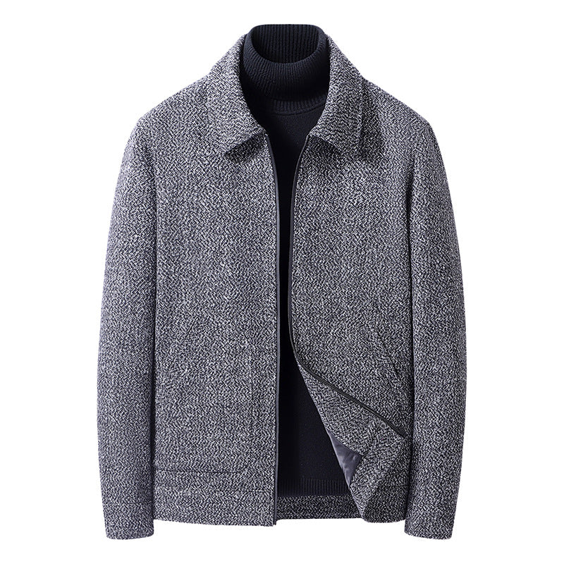 Men's Wool Blend Short Jacket with Shirt Collar and Finely Textured Tweed Look Mune Fashion