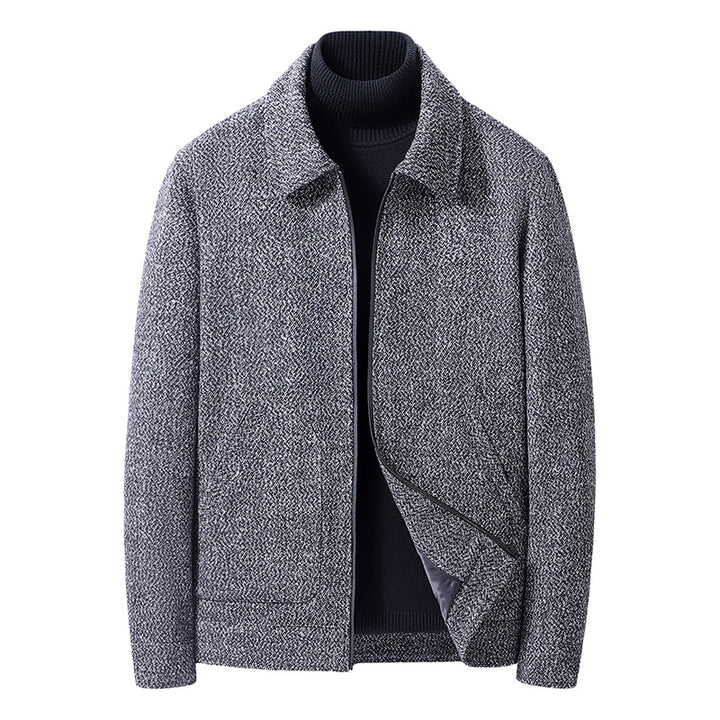 Men's Wool Blend Short Jacket with Shirt Collar and Finely Textured Tweed Look Mune Fashion