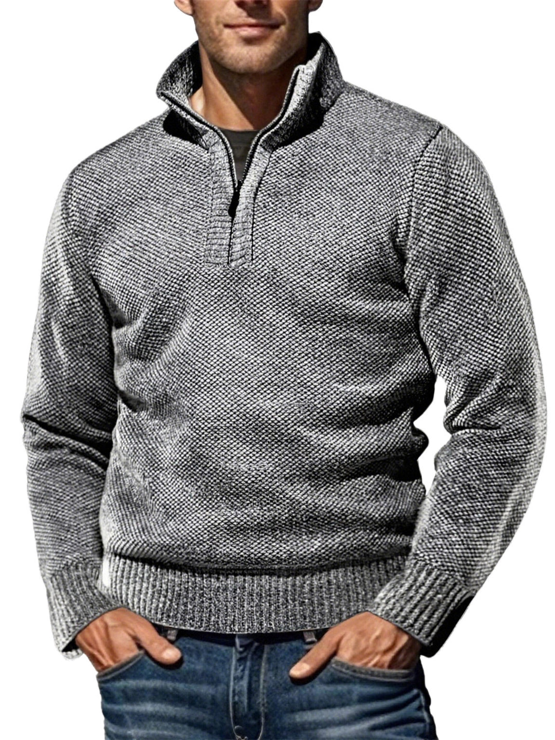 Men's structured half-zip troyer with distinctive knit pattern and stand-up collar Mune Fashion