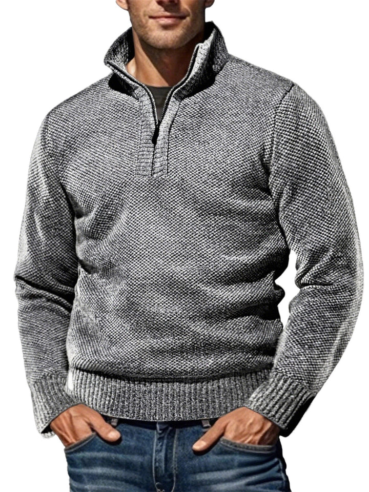 Men's structured half-zip troyer with distinctive knit pattern and stand-up collar Mune Fashion