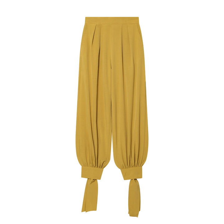 Women’s harem pants with high waistband, pleated folds and knotted cuffs Mune Fashion