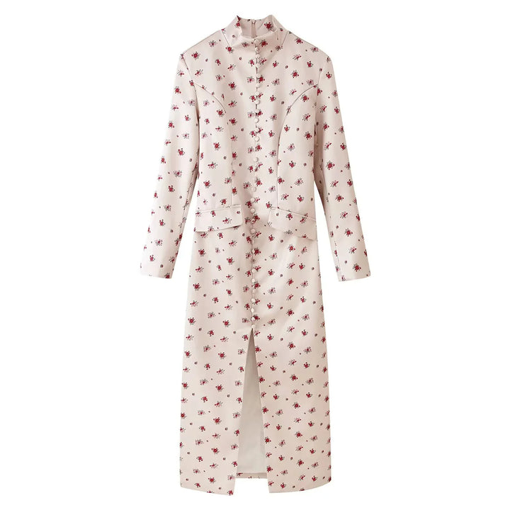 Ladies long blouse dress-coat with stand-up collar, full button placket and side pockets Mune Fashion