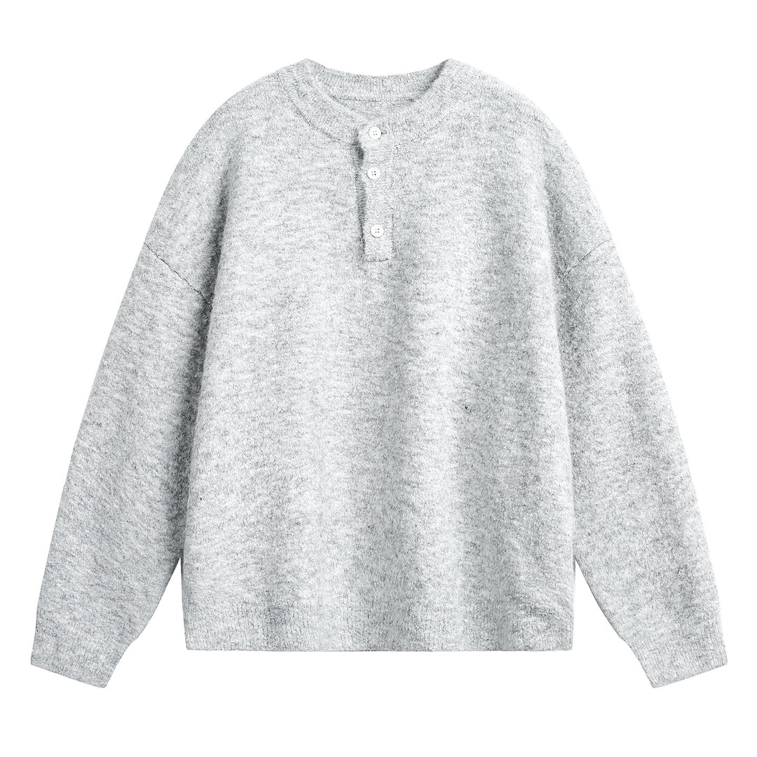 Unisex Chunky Knit Henley Sweater with Round Neck and Button Placket Mune Fashion