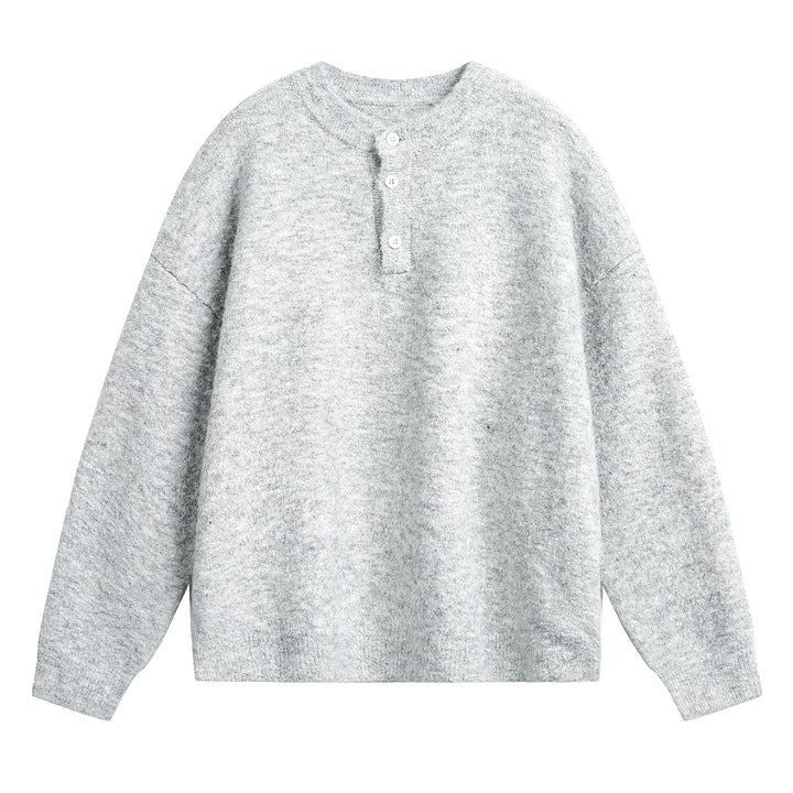 Unisex Chunky Knit Henley Sweater with Round Neck and Button Placket Mune Fashion