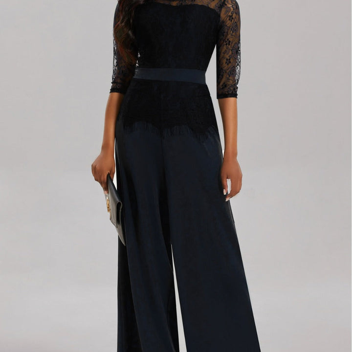 Elegant Women's Jumpsuit with Lace Sleeves and Wide Leg | Mune Fashion
