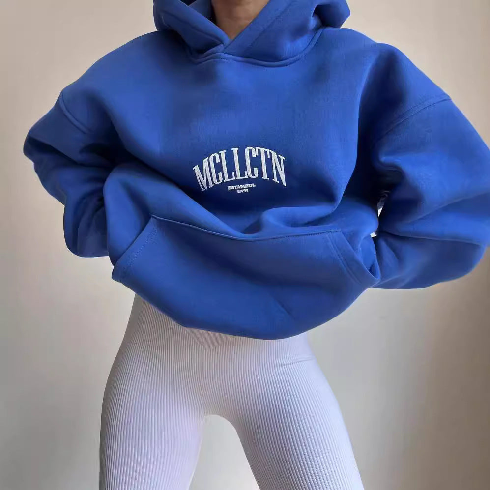Women's Oversized Hoodie with Abstract Back Print and Ribbed Cuffs Mune Fashion