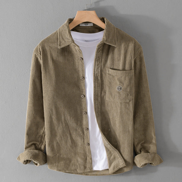 Men's fine corduroy overshirt with soft touch, side elongated hem and chest pocket Mune Fashion