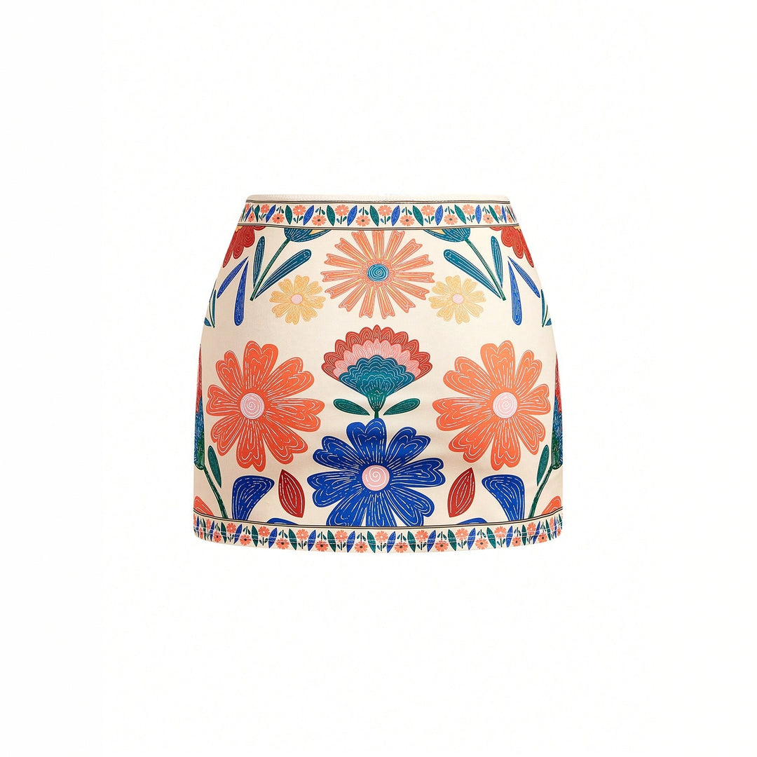 Women's Floral Pattern Swimsuit with Matching Skirt Mune Fashion