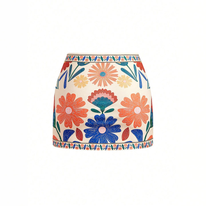 Women's Floral Pattern Swimsuit with Matching Skirt Mune Fashion