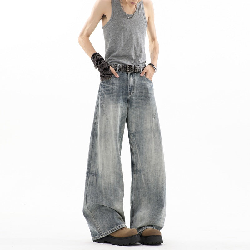 Men's ultra-wide baggy jeans with a low crotch and structured pleated look Mune Fashion