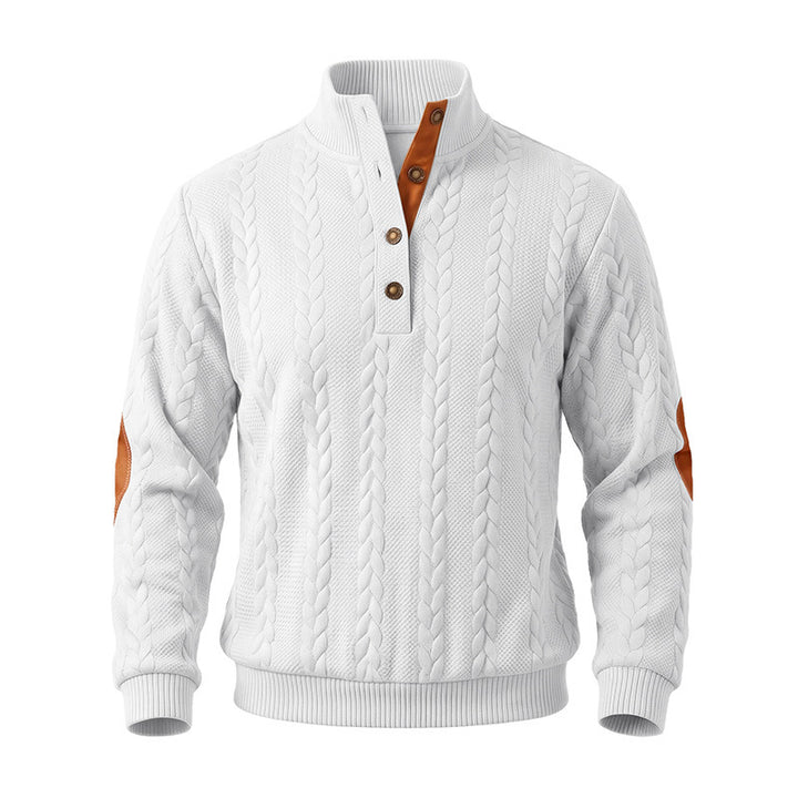 Men's knitted sweater with cable pattern, stand-up collar and elbow patches Mune Fashion