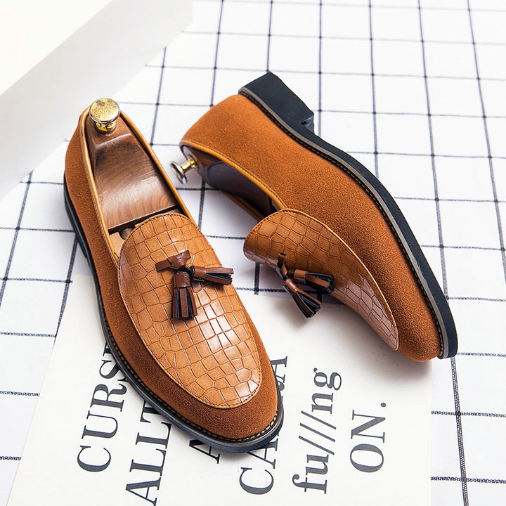 Men's elegant tassel loafer with crocodile-embossed leather upper and soft suede outer material Mune Fashion