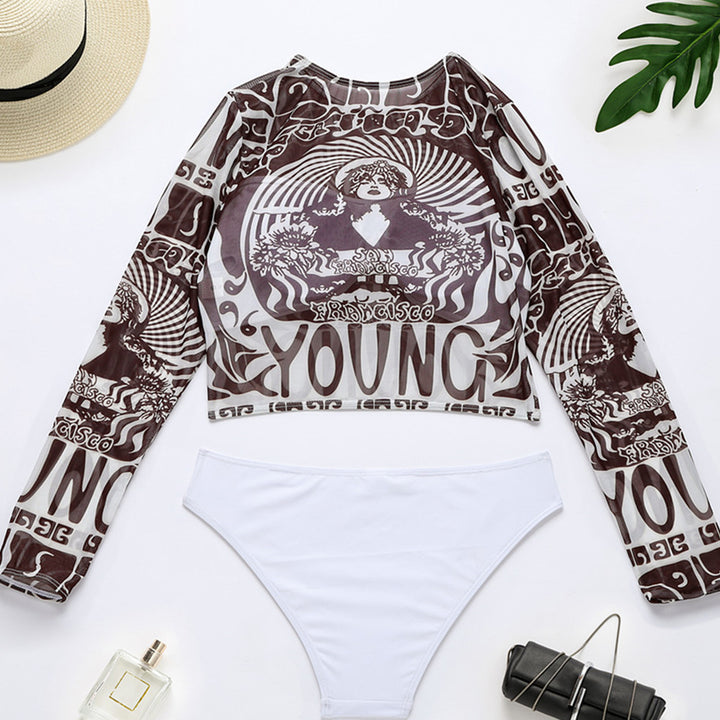 Women's sporty crop top with long sleeves and elegant print Mune Fashion