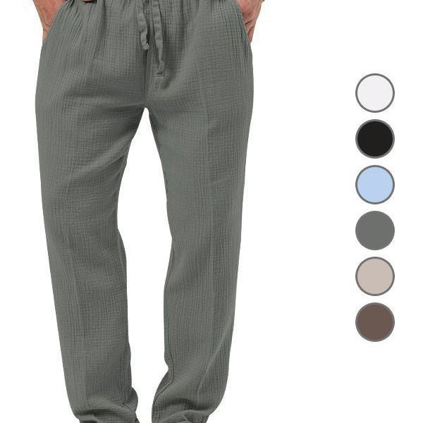 Men's casual linen relaxation pants with elastic drawstring waistband and practical side pockets Mune Fashion