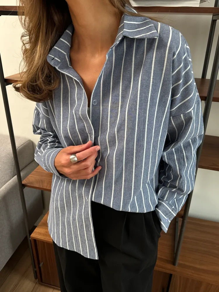 Women's Casual and Airy Striped Shirt Mune Fashion