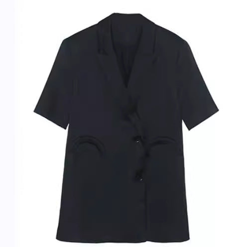 Women's Elegant Satin Blazer with Double Button Placket Mune Fashion