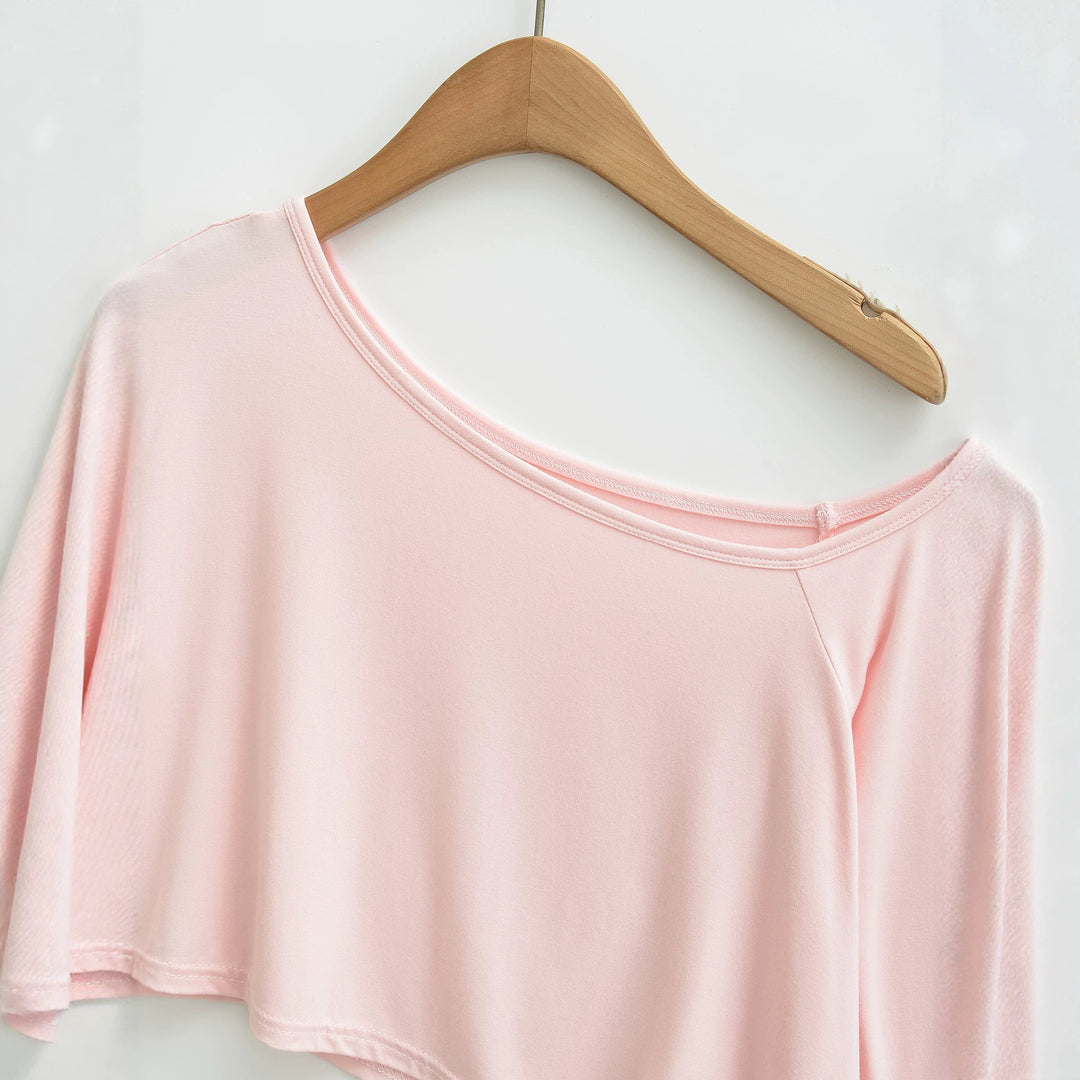 Ladies One-Shoulder Crop Top with Asymmetric Hem and Flared Sleeves Mune Fashion
