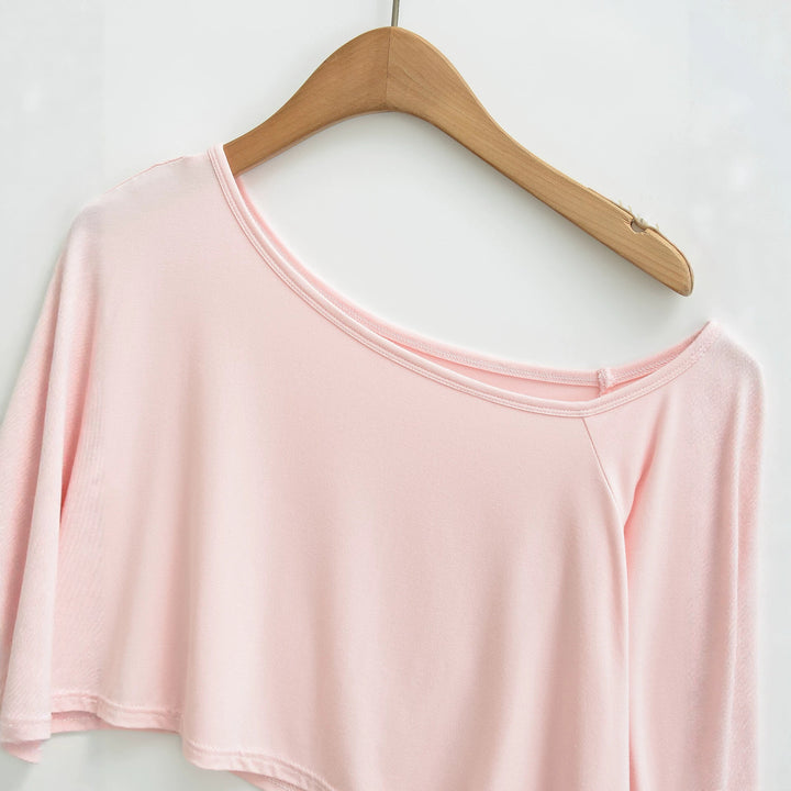 Ladies One-Shoulder Crop Top with Asymmetric Hem and Flared Sleeves Mune Fashion