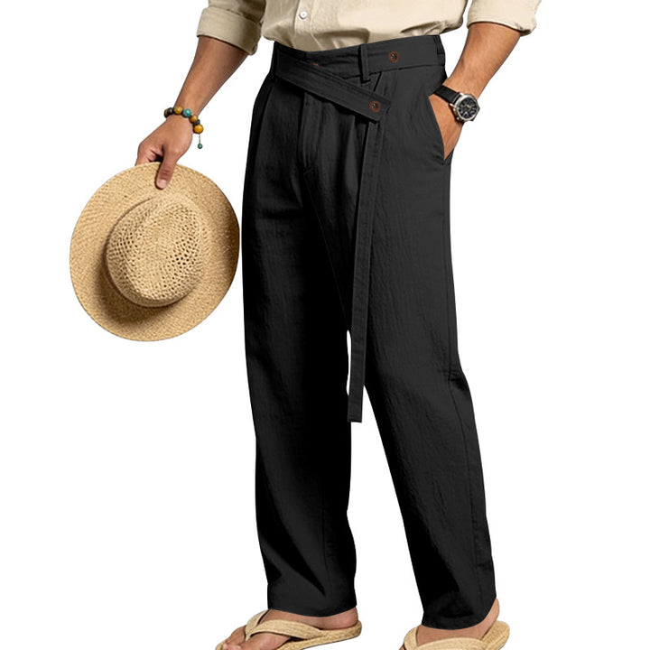 Men's wide linen pants with wrap waistband, high waist and casual leg Mune Fashion