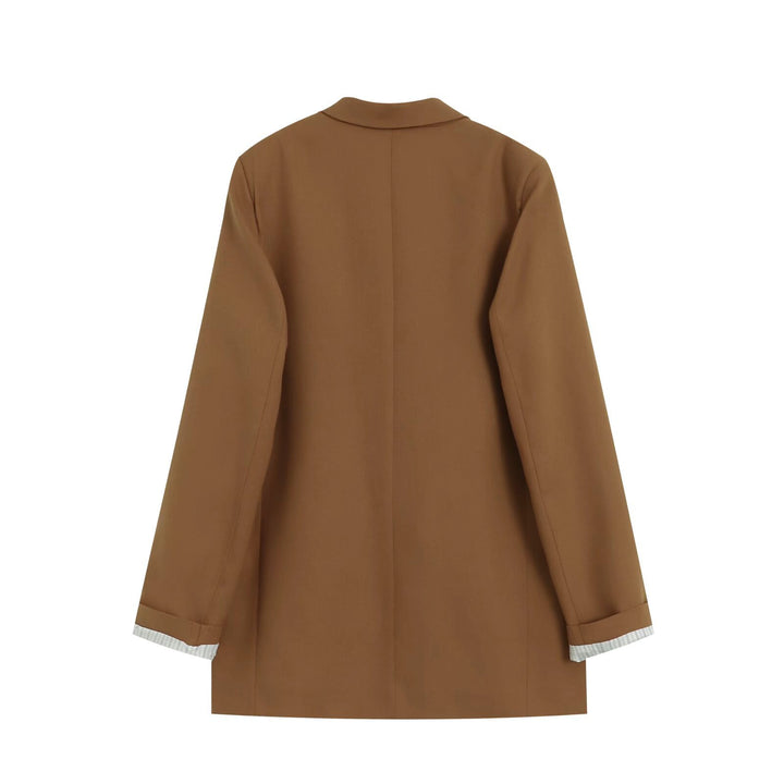 Women's Double-Breasted Long Blazer with Patch Pockets and Cuffed Sleeves Mune Fashion