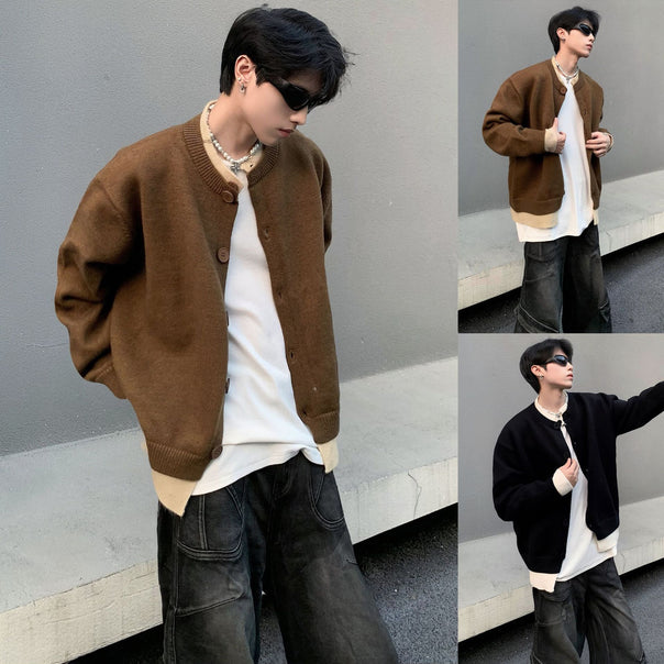 Men's Fashion Cardigan with Buttons and Contrasting Sleeves Mune Fashion