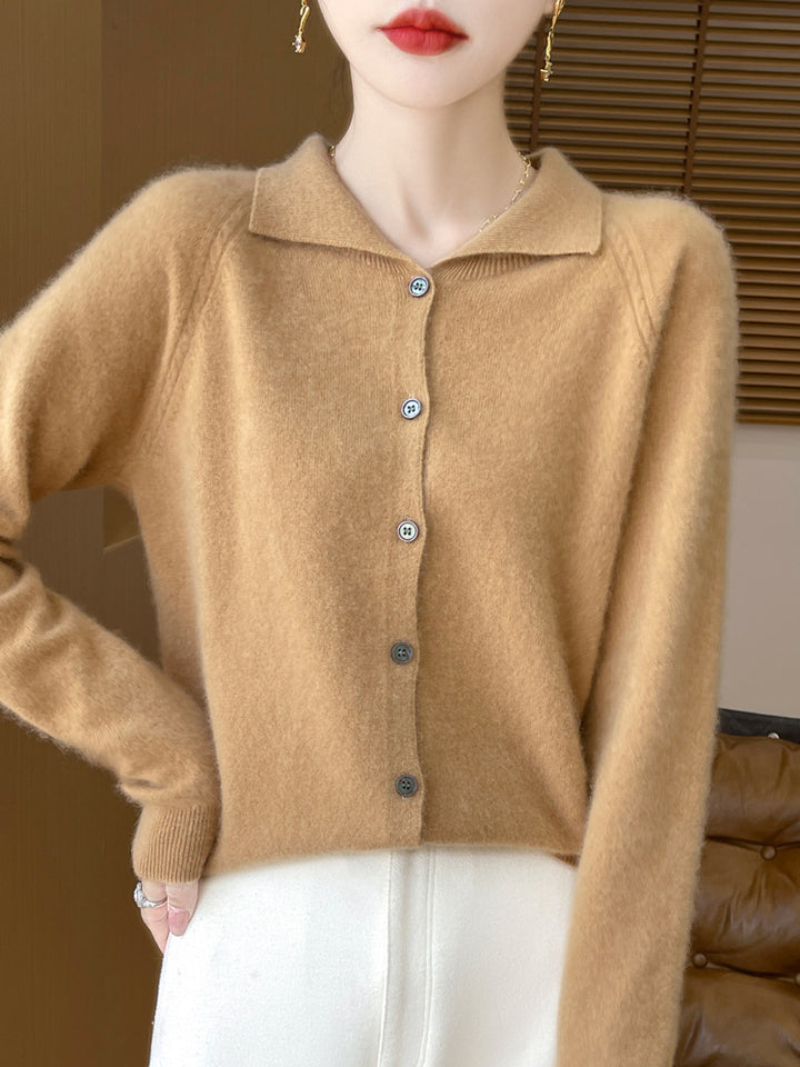 Women's Cozy Notched Collar Cardigan in Cashmere Look with Mohair Effect Mune Fashion