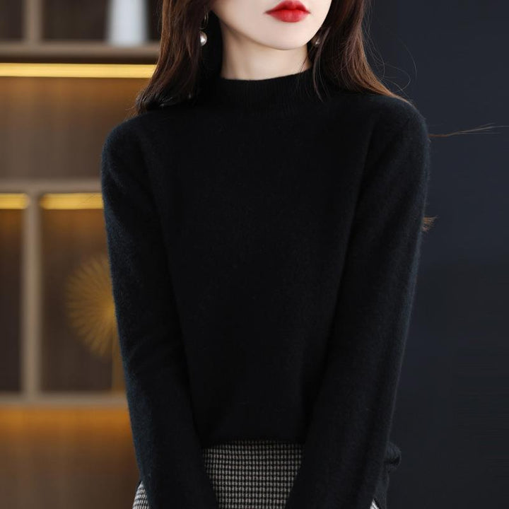 Women's Ultra-Light Mock Neck Fine Knit Sweater in Cashmere Look Mune Fashion