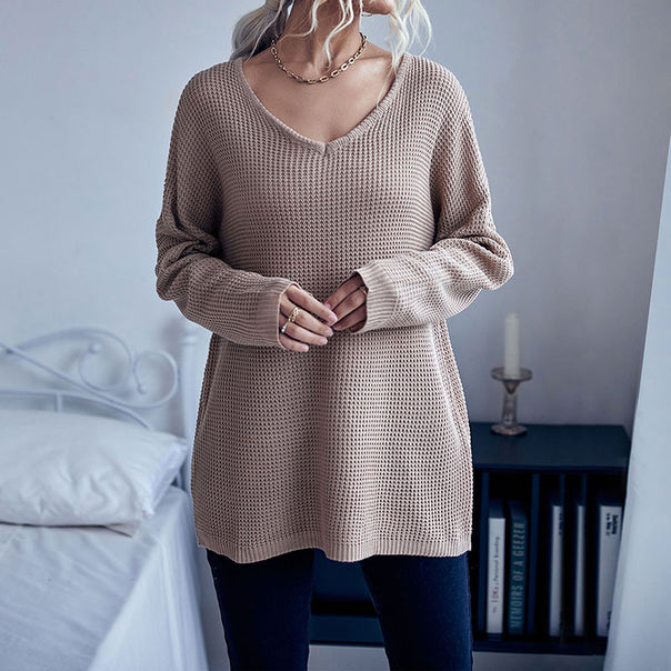 Women's Oversize Waffle Knit Sweater with One-Shoulder Cut and Casual Hem Mune Fashion