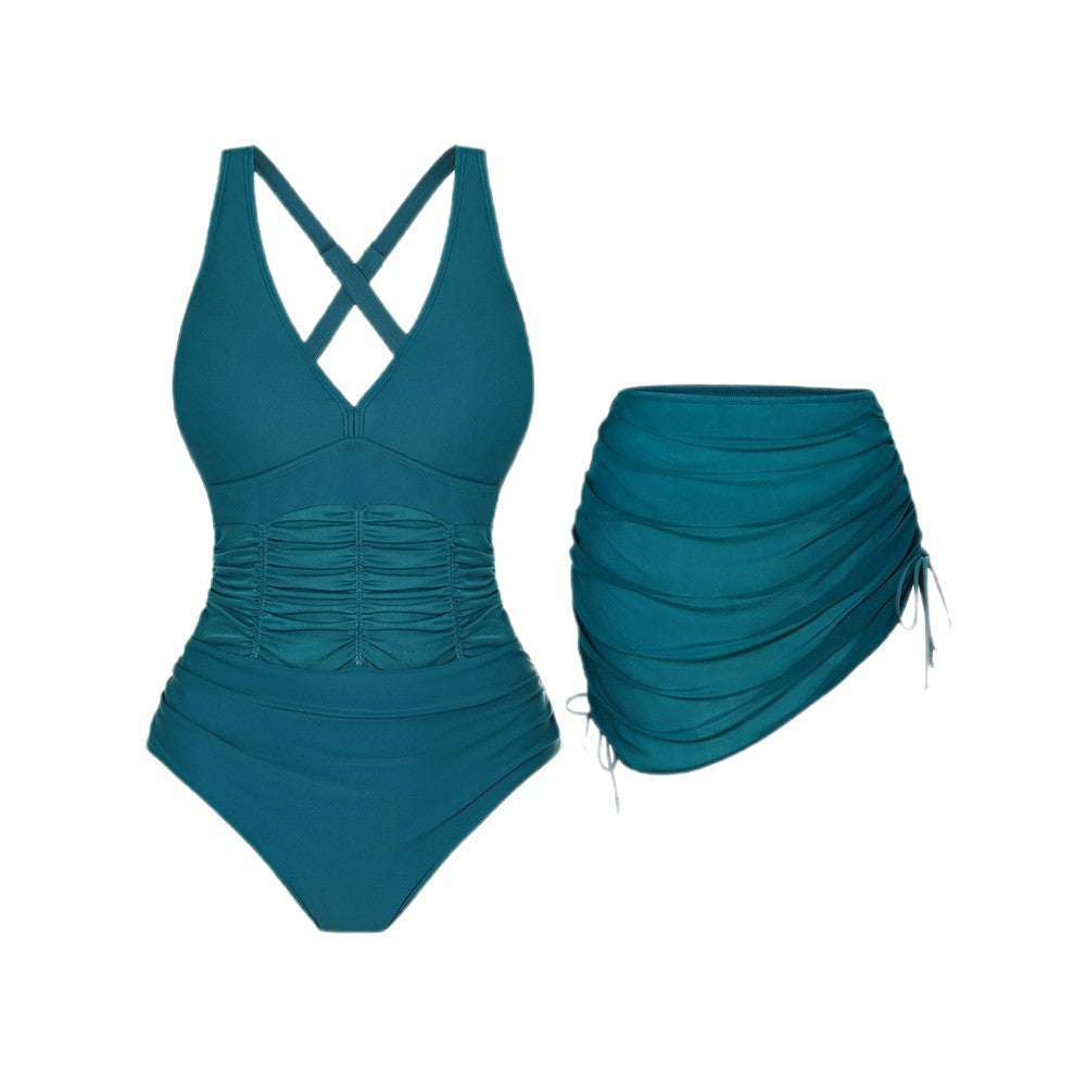Women's body-hugging swimsuit with asymmetrical overlay Mune Fashion
