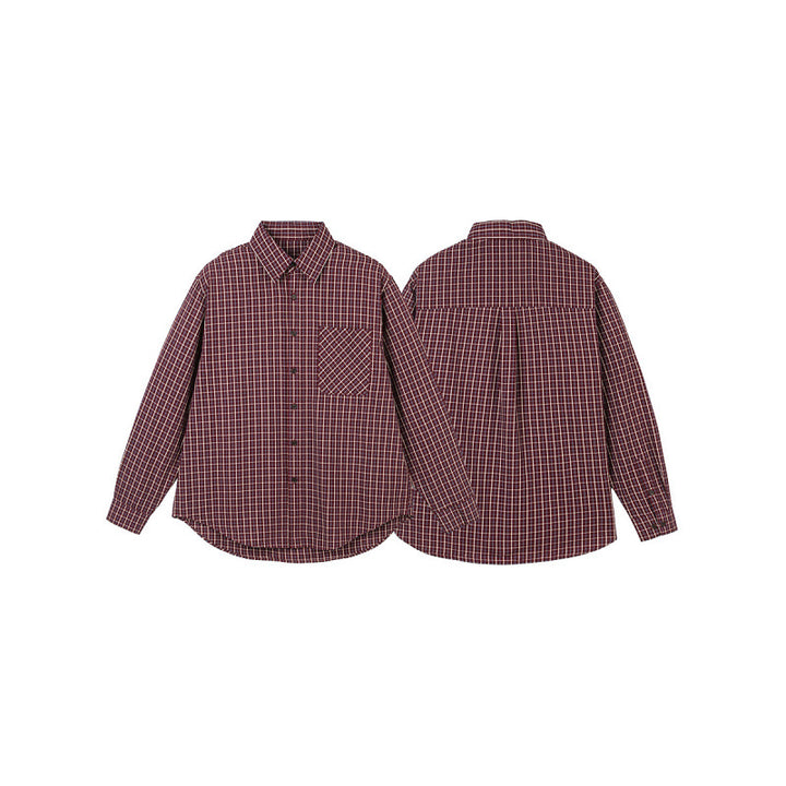Men's Oversize Checkered Shirt with Rounded Hem and Diagonal Breast Pocket Detail Mune Fashion