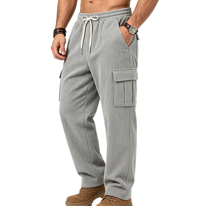 Men's Corduroy Cargo Pants with Drawstring, Straight Cut and Multi-Pockets Mune Fashion