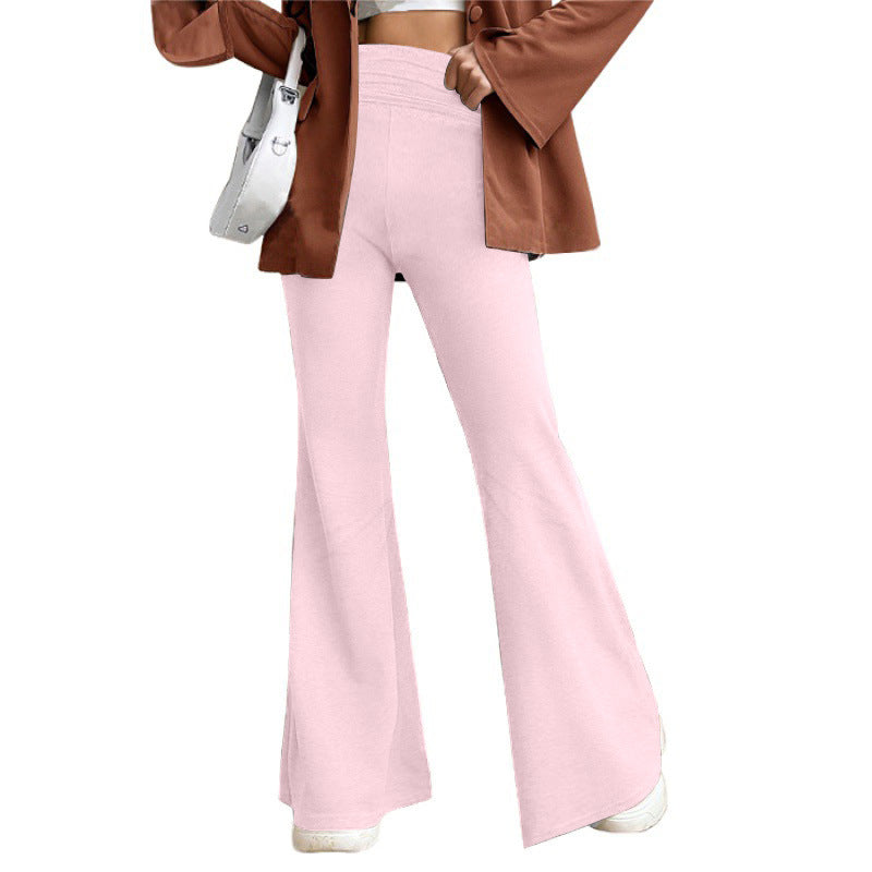 Women's High-Waist Flared Trousers with Wide Leg and Elastic Comfort Waistband Mune Fashion