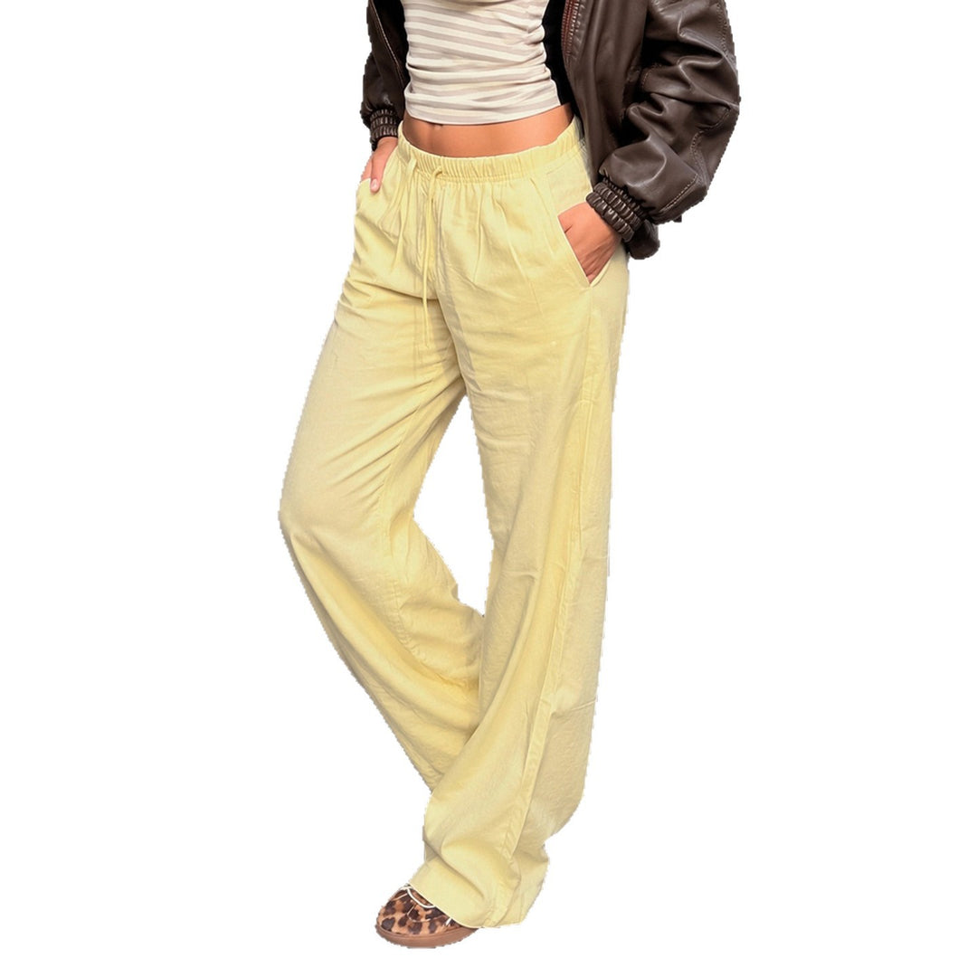 Women's Linen Lounge Pants with Wide Leg, Drawstring and Side Pockets Mune Fashion