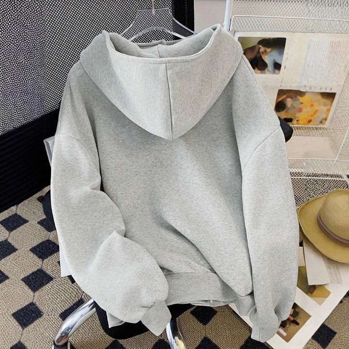 Women Oversized Hoodie Jacket with Asymmetric Zipper and Cut-Out Detail Mune Fashion