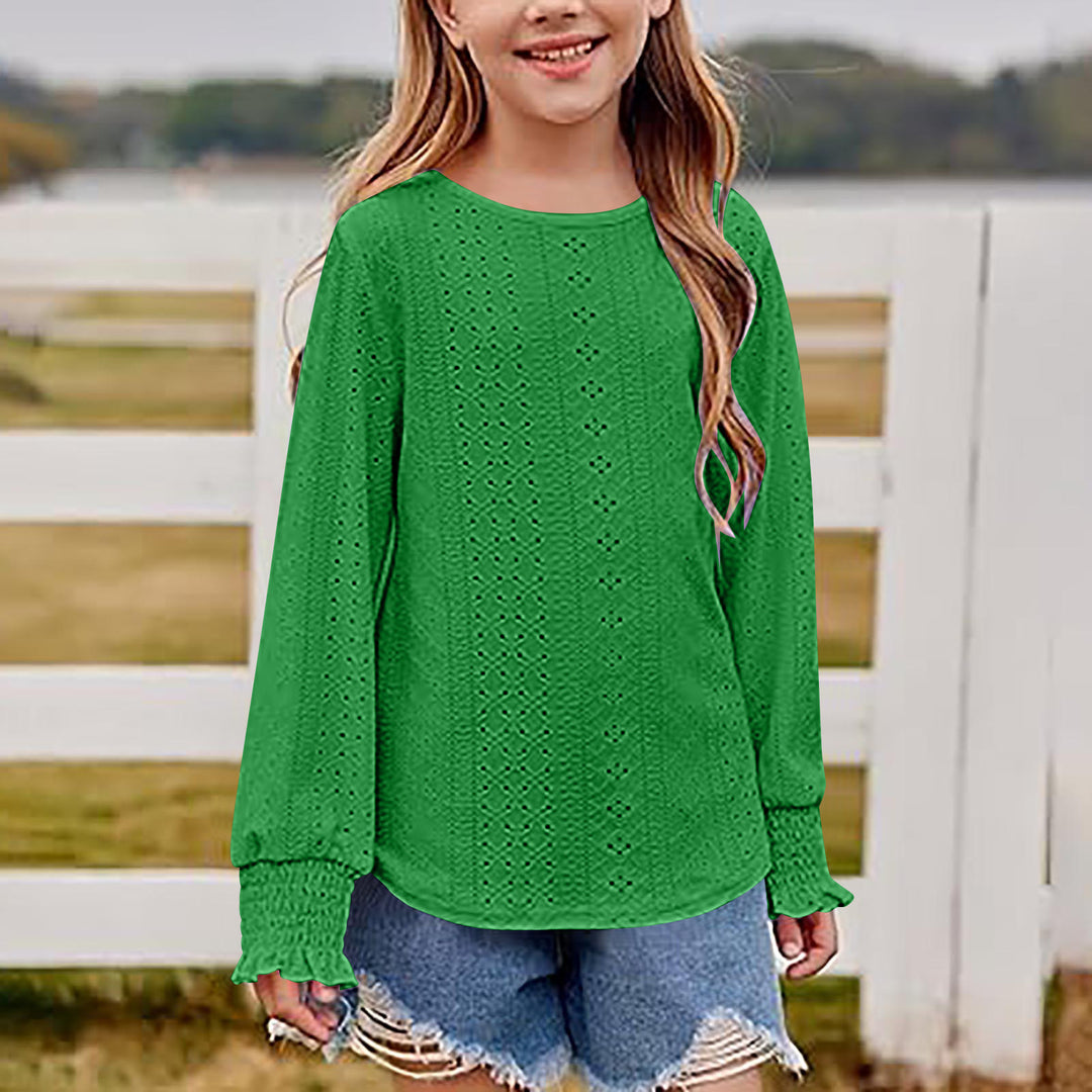 Women's Openwork Oversized Pullover Shirt with Balloon Sleeves and Ruffle Cuffs Mune Fashion