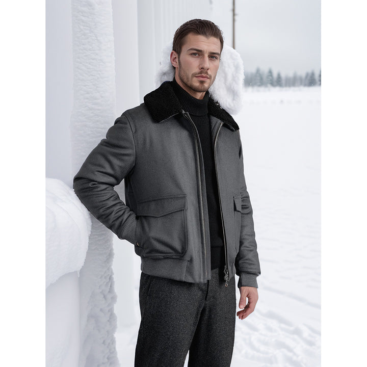 Men's pilot jacket in pilot style with teddy collar, two-way zipper and patch flap pockets Mune Fashion