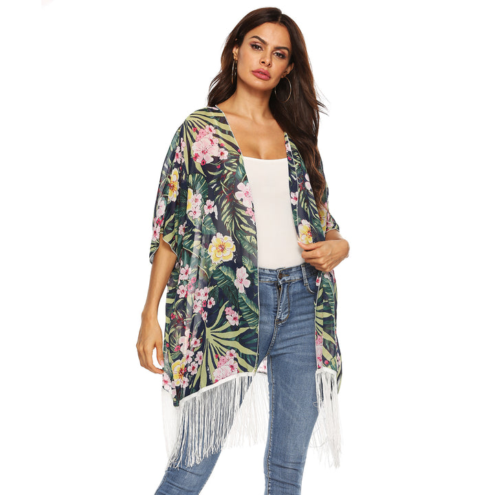 Women's kimono with floral design and fringes Mune Fashion
