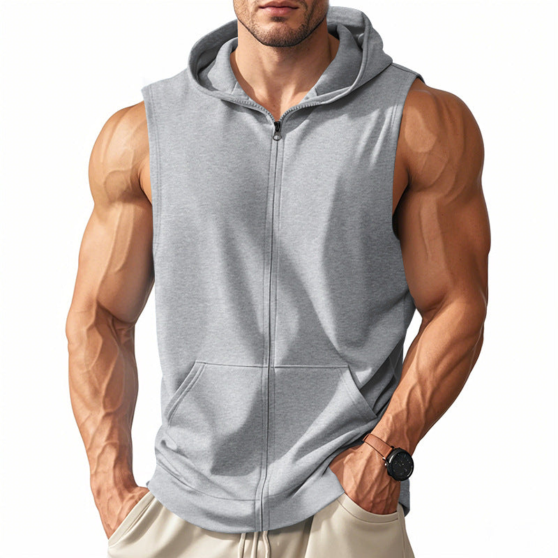 Men's muscle-fit training hoodie vest with zipper and kangaroo pocket Mune Fashion